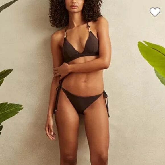 REISS Riah Triangle Bikini Top & Bottom In Chocolate Womens - Picture 1 of 9